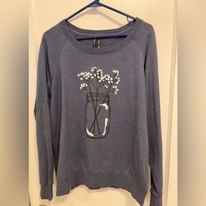 Blue Crew Neck Sweater with Floral Jar Design